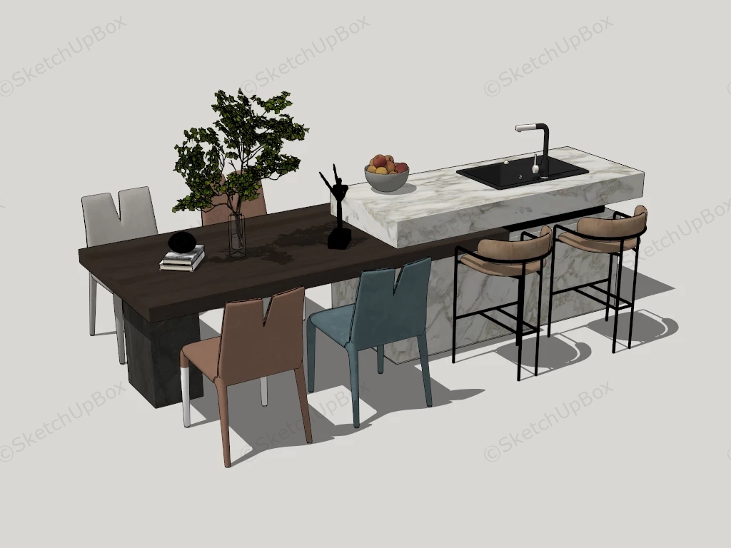 Modern Kitchen Island Bar sketchup model preview - SketchupBox