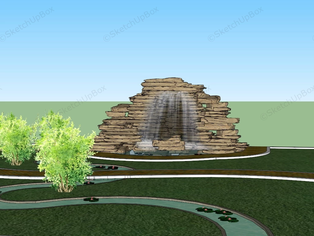 Backyard Waterfall Design Idea sketchup model preview - SketchupBox