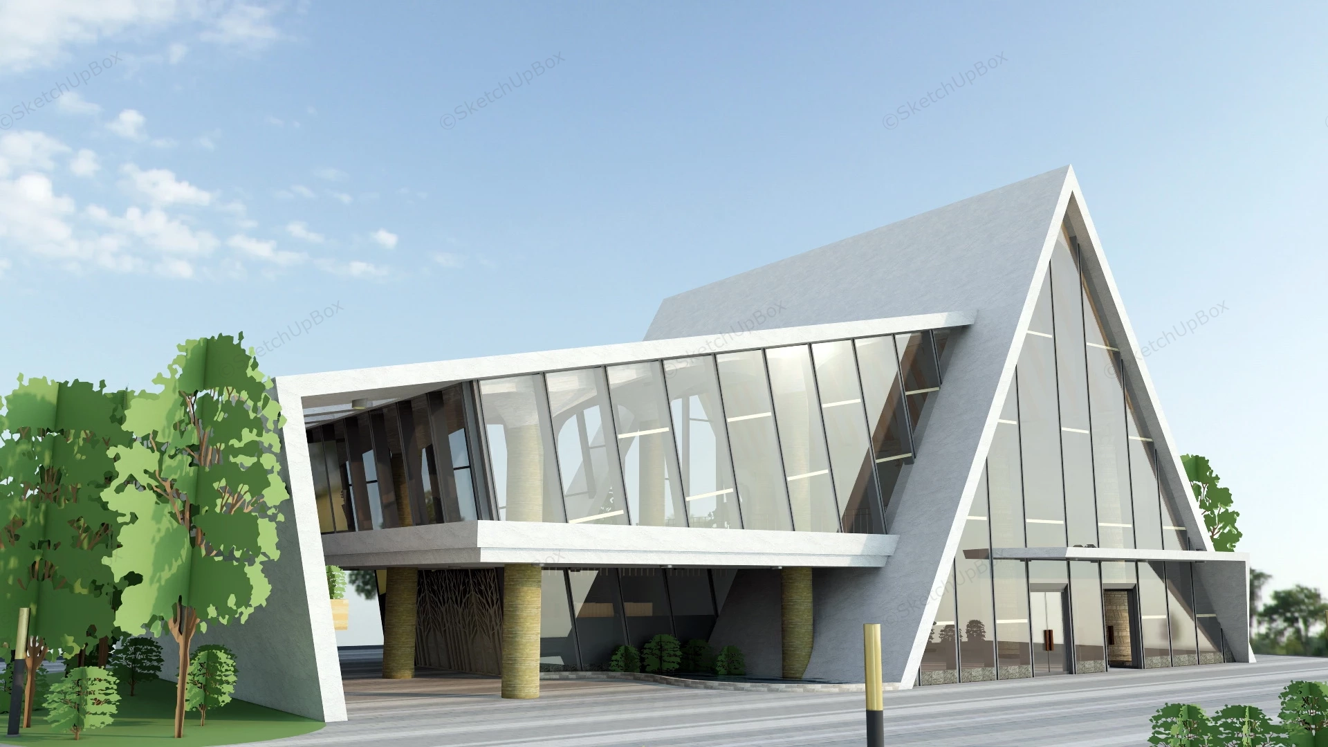 Modern Triangle Shaped Office Building sketchup model preview - SketchupBox