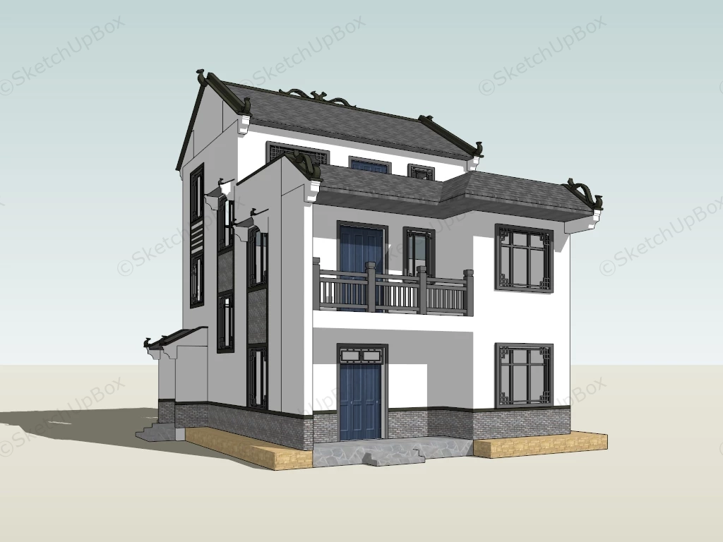 Modern Chinese House sketchup model preview - SketchupBox