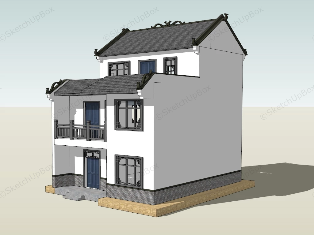 Modern Chinese House sketchup model preview - SketchupBox