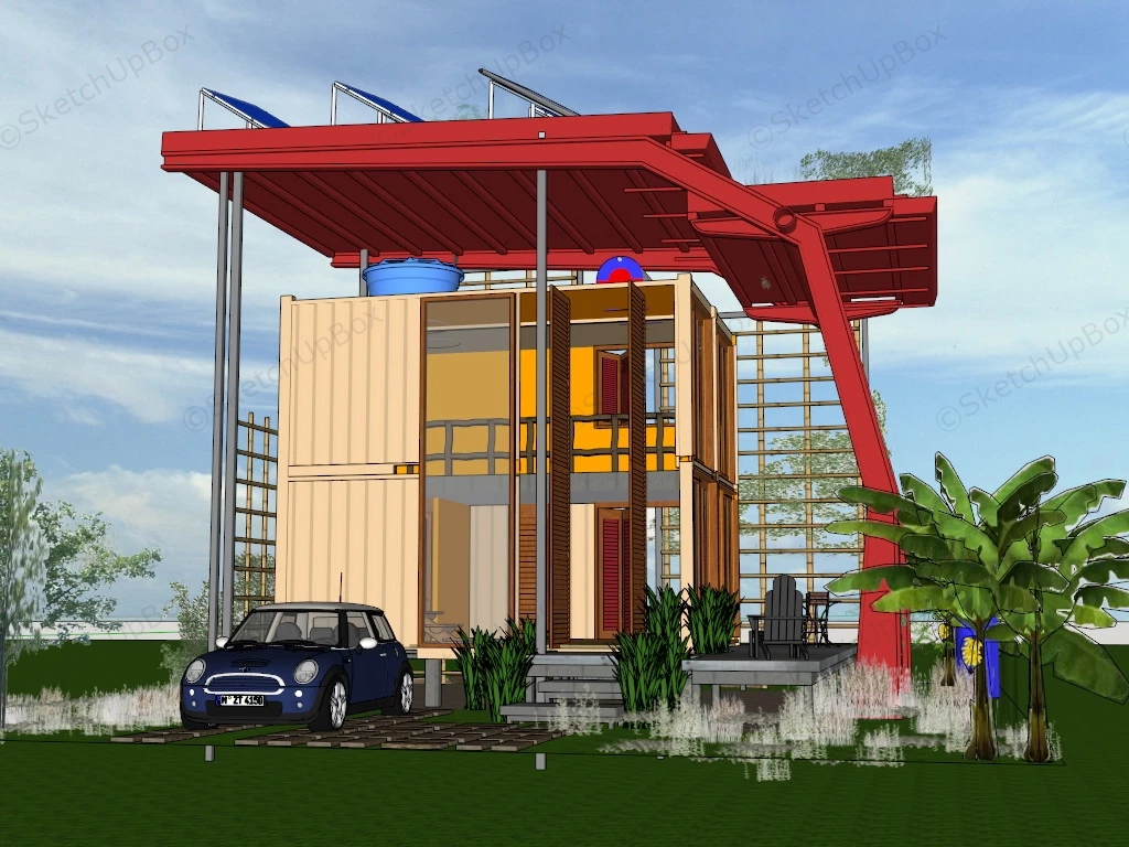 Shipping Container Tropical House sketchup model preview - SketchupBox