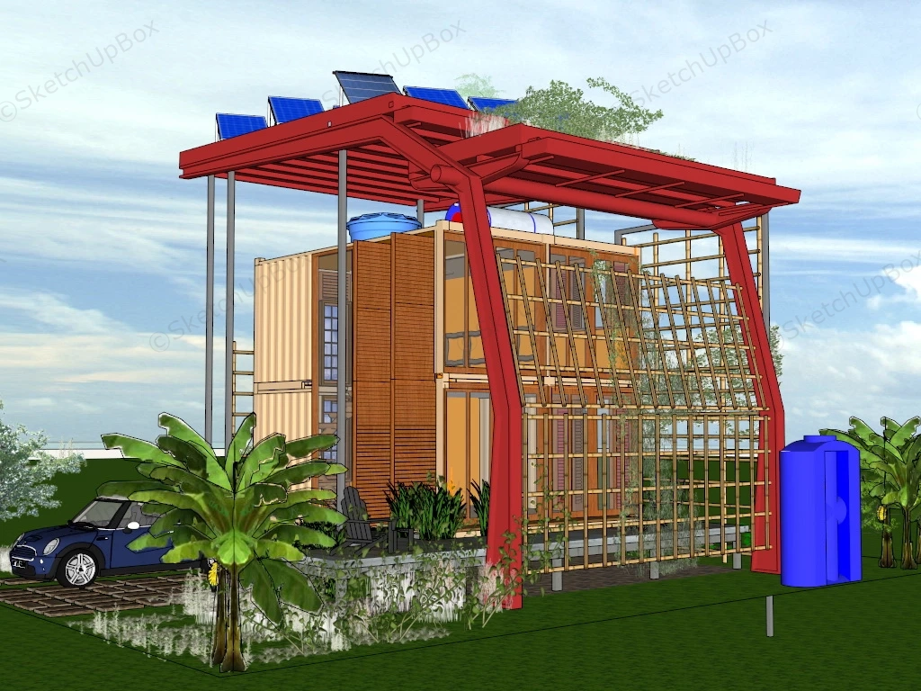 Shipping Container Tropical House sketchup model preview - SketchupBox