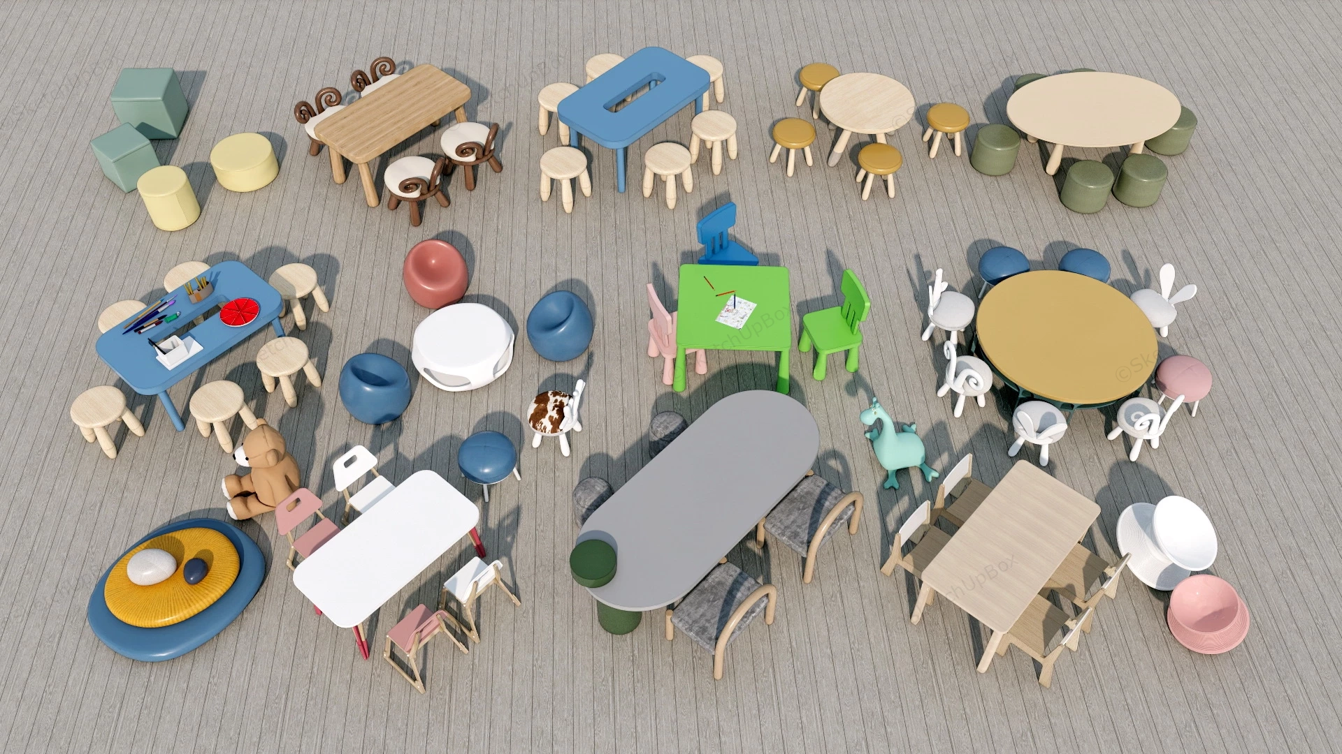 Kids Table And Chair Sets sketchup model preview - SketchupBox