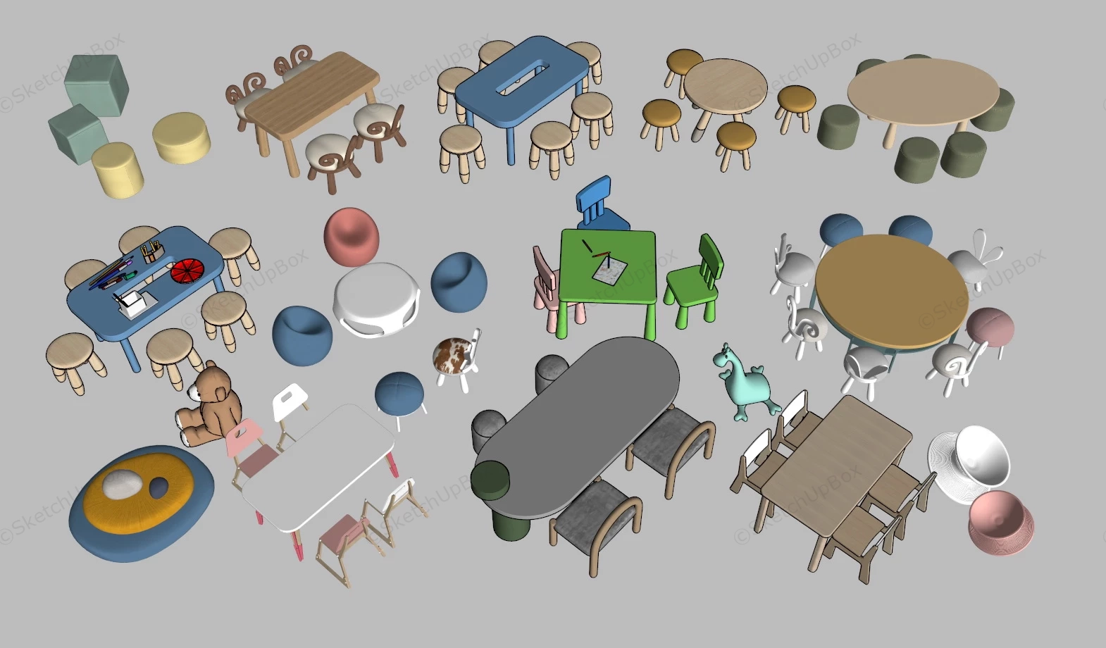 Kids Table And Chair Sets sketchup model preview - SketchupBox