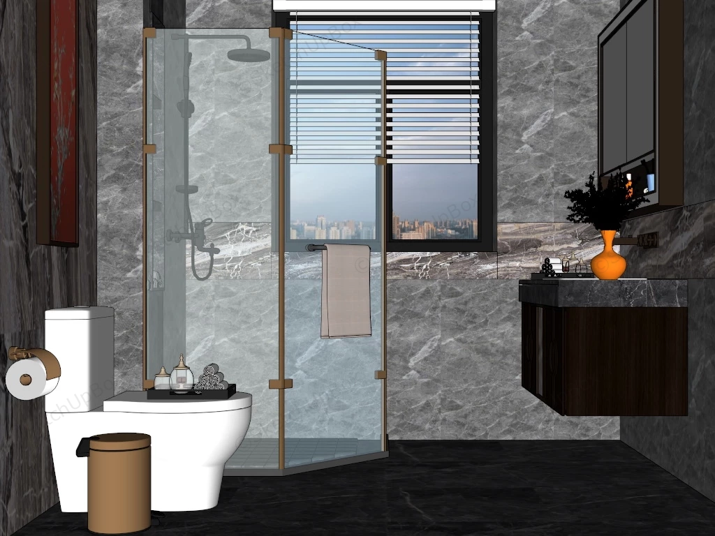 Small Grey Bathroom Design sketchup model preview - SketchupBox