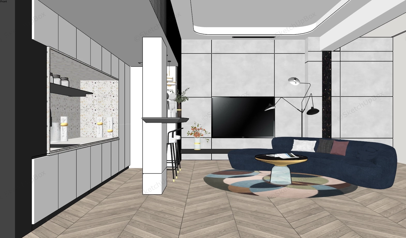 Small Apartment Kitchen And Living Room Ideas sketchup model preview - SketchupBox