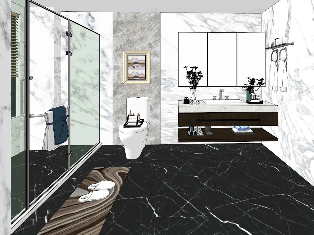 Black And White Marble Bathroom Idea sketchup model preview - SketchupBox