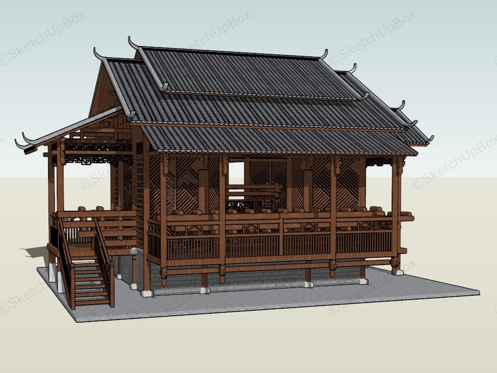 Timber Frame Chinese Pavilion sketchup model preview - SketchupBox