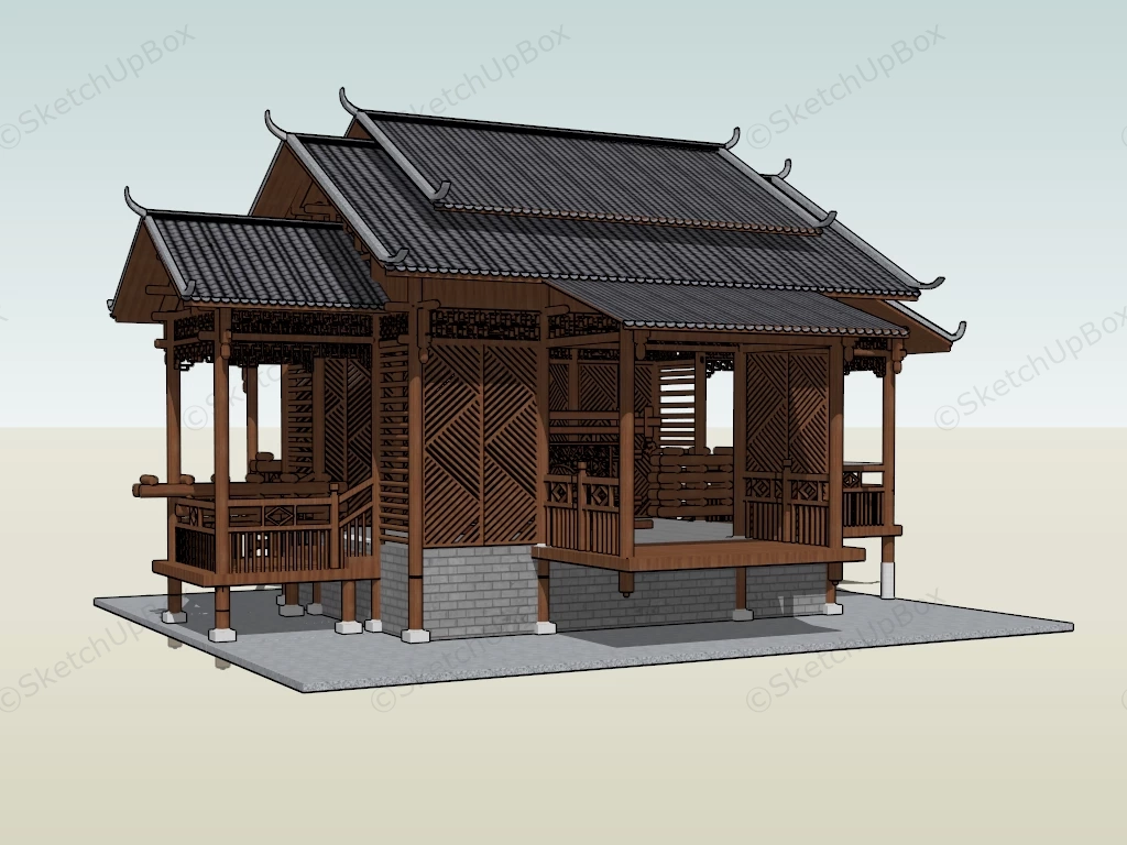 Timber Frame Chinese Pavilion sketchup model preview - SketchupBox