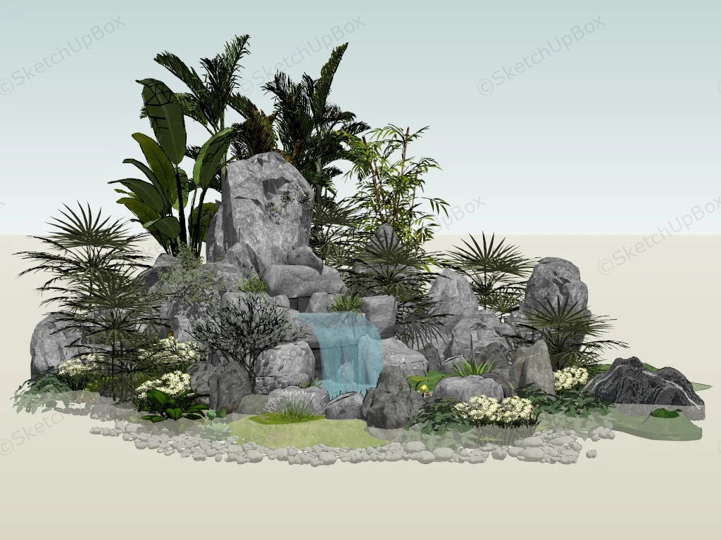 Rock Garden Waterfall Design Idea sketchup model preview - SketchupBox