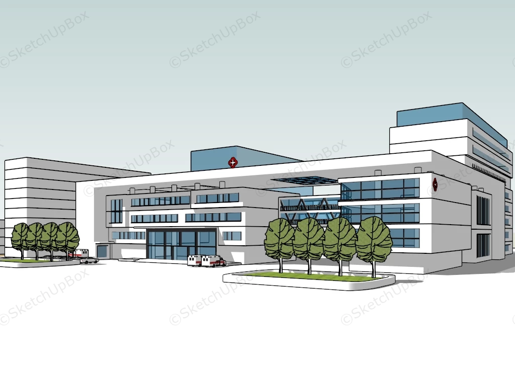 Modern Hospital Architecture sketchup model preview - SketchupBox