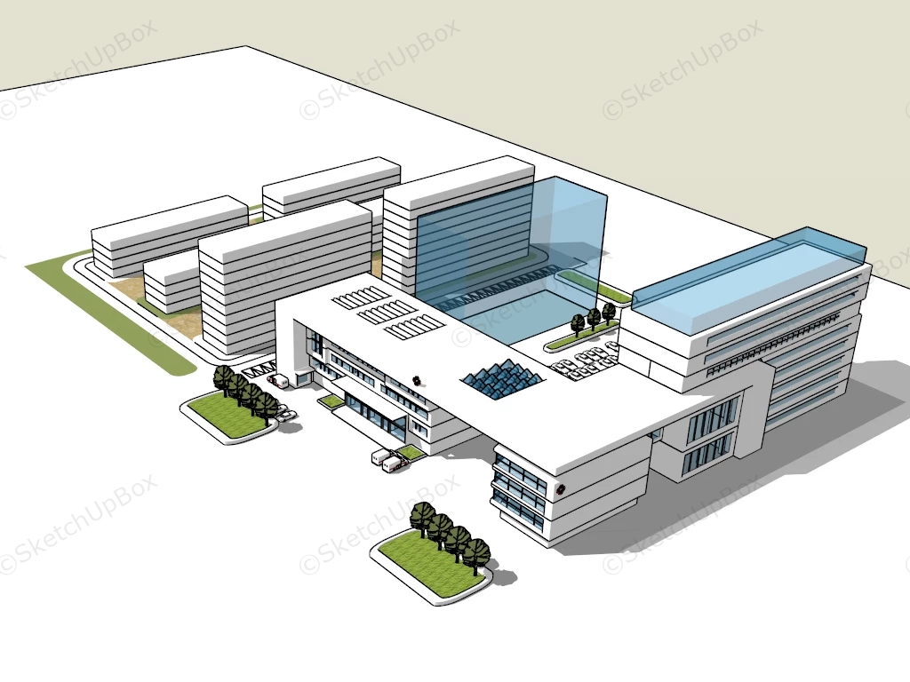 Modern Hospital Architecture sketchup model preview - SketchupBox