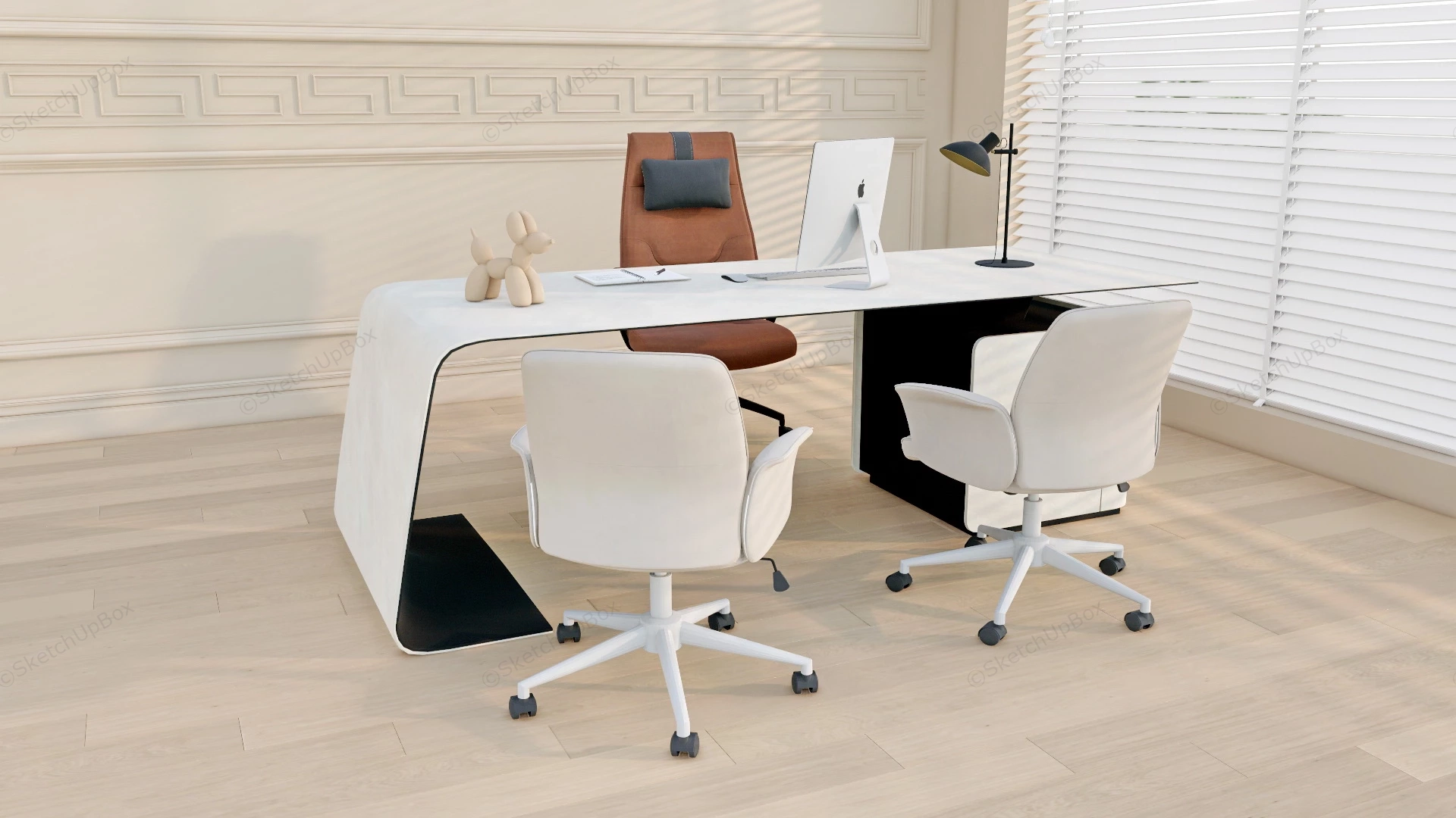 White Office Desk And Chairs sketchup model preview - SketchupBox