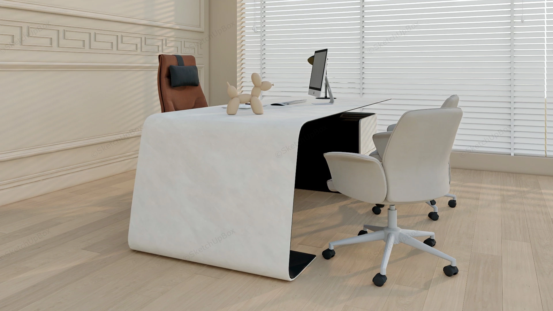 White Office Desk And Chairs sketchup model preview - SketchupBox