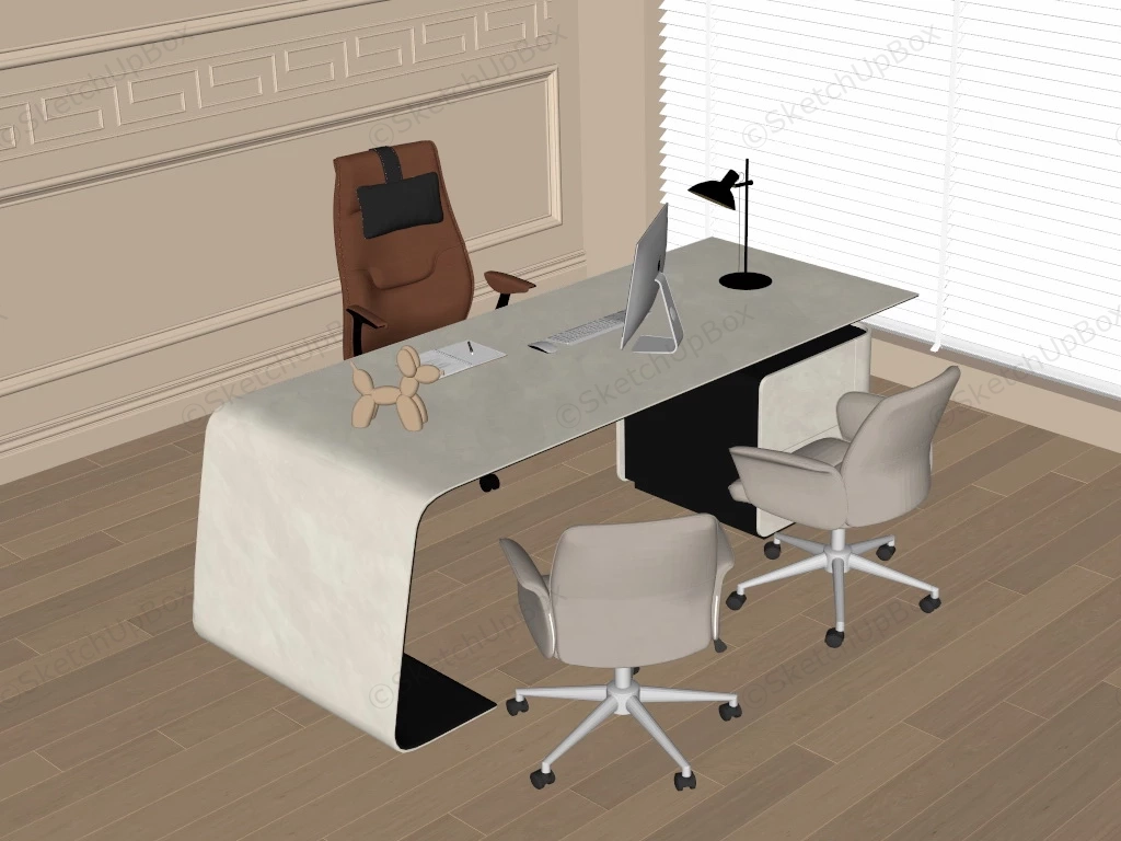 White Office Desk And Chairs sketchup model preview - SketchupBox