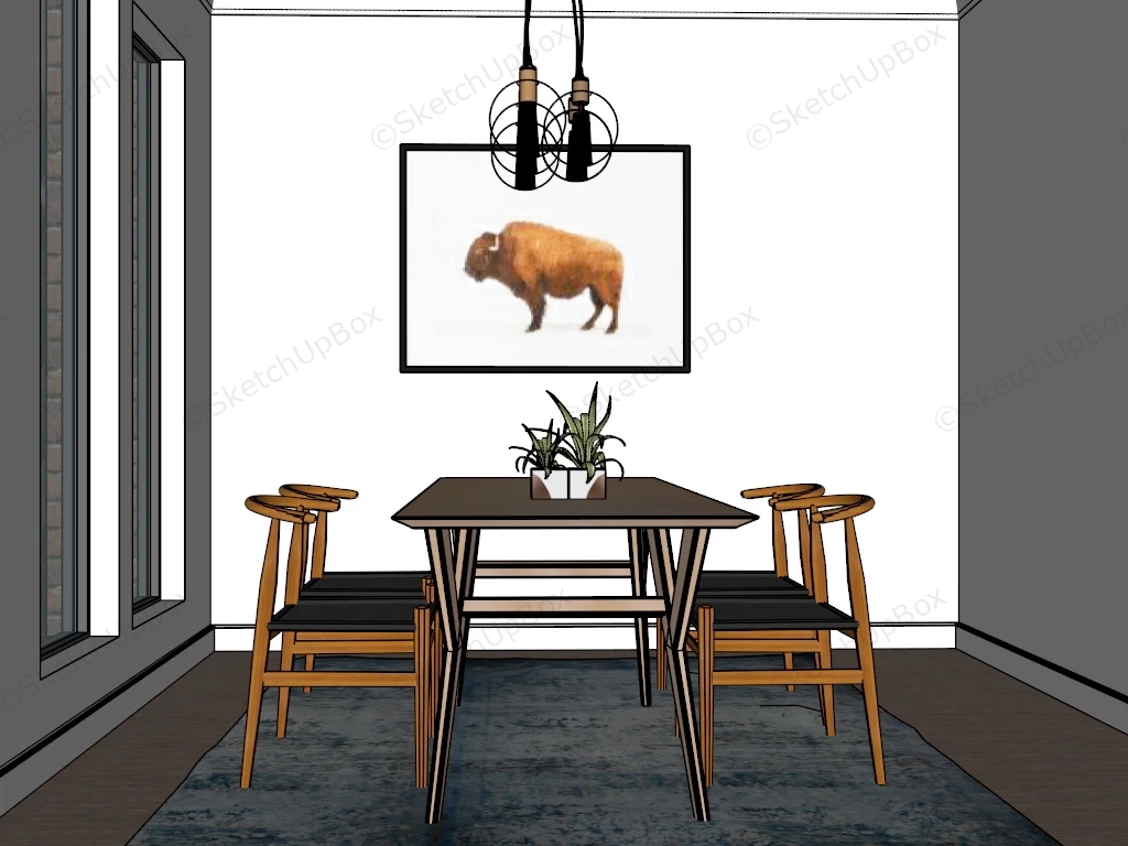 Minimalist Dining Set For 4 sketchup model preview - SketchupBox