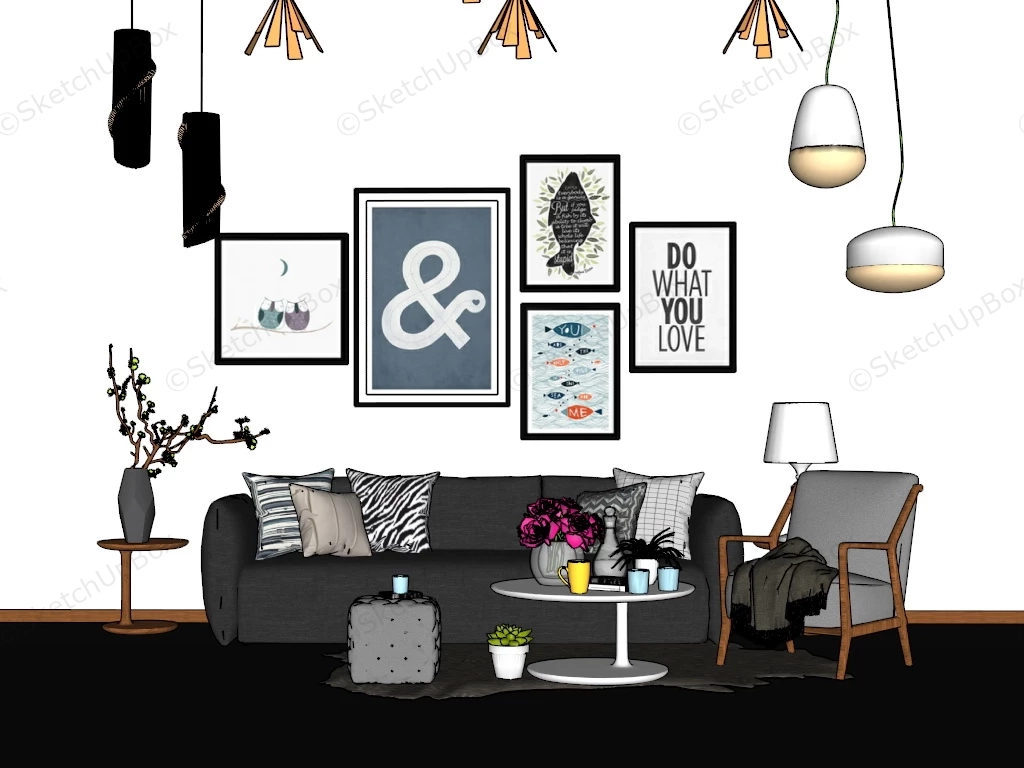 Cozy Apartment Living Room Ideas sketchup model preview - SketchupBox