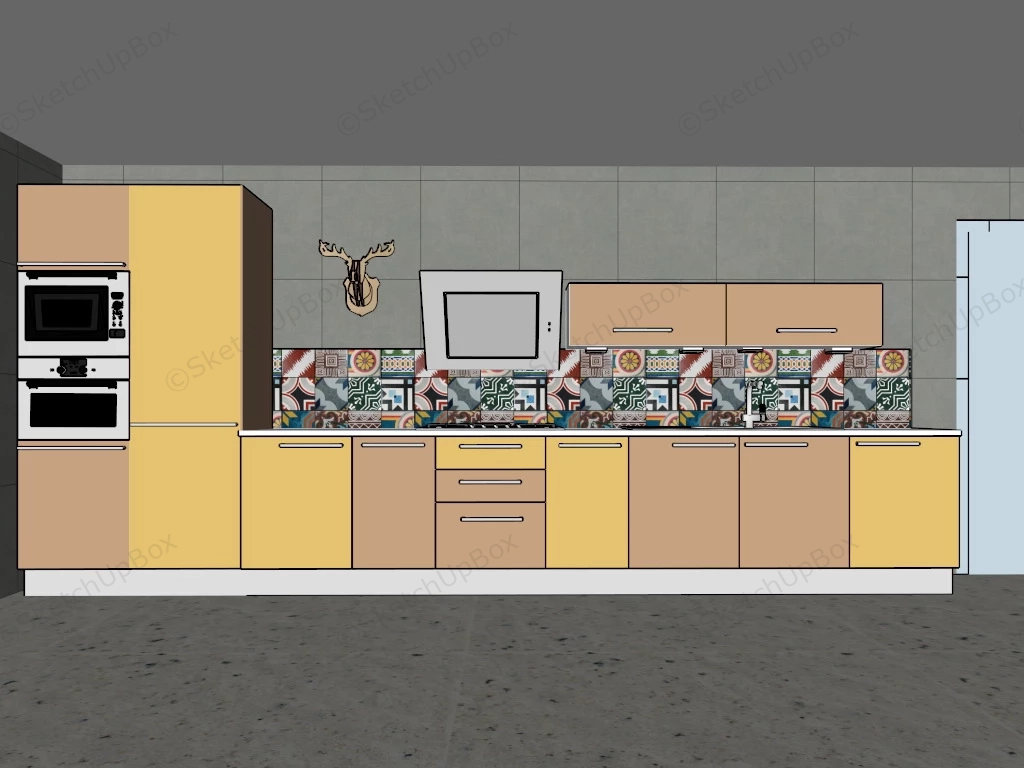 Modern Yellow Kitchen Design sketchup model preview - SketchupBox