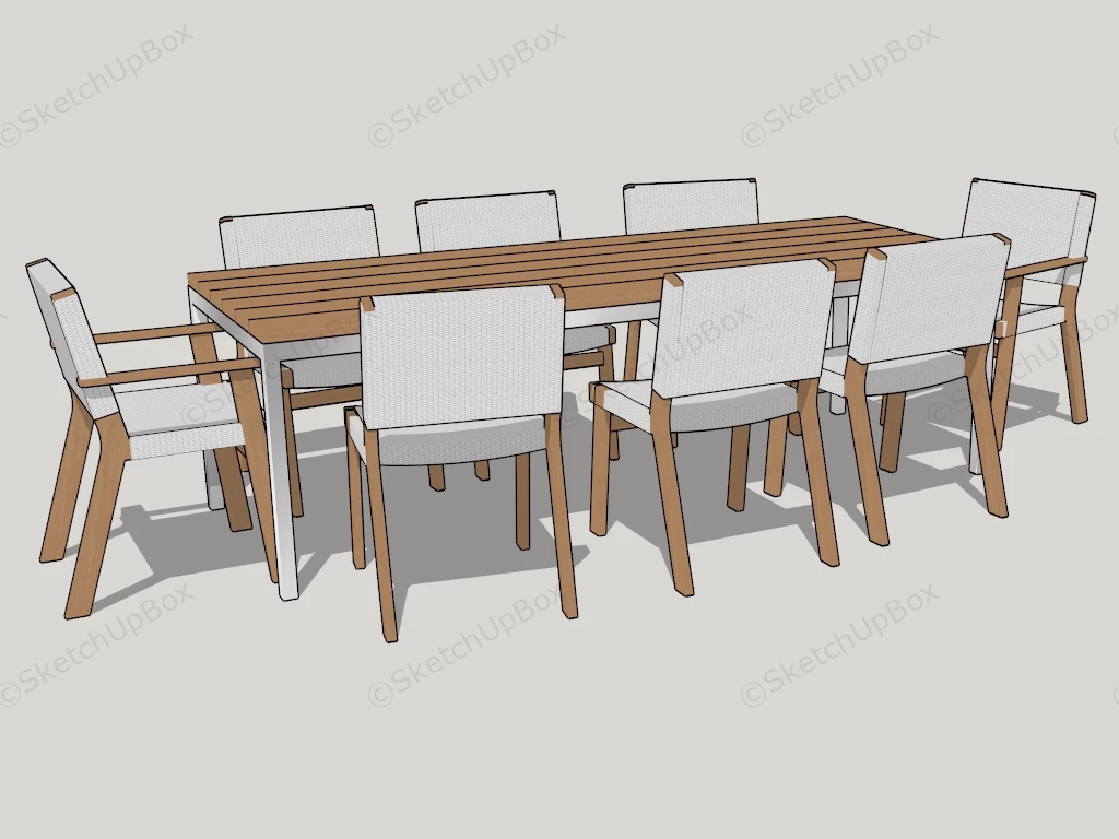 Rustic 8 Seater Dining Set sketchup model preview - SketchupBox