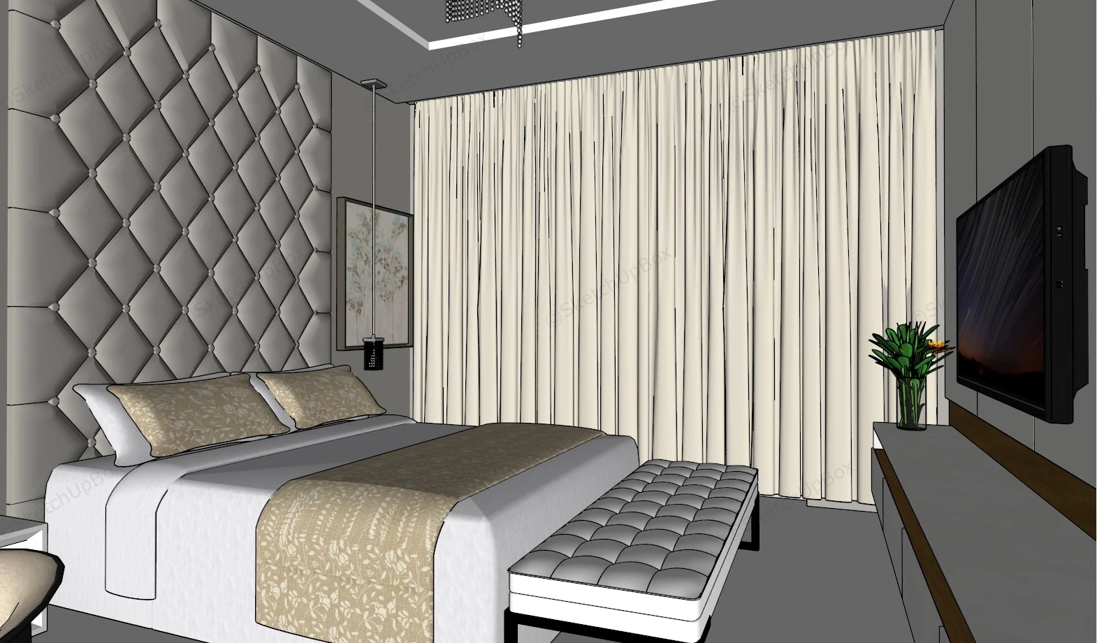 Small Bedroom With Dressing Table sketchup model preview - SketchupBox