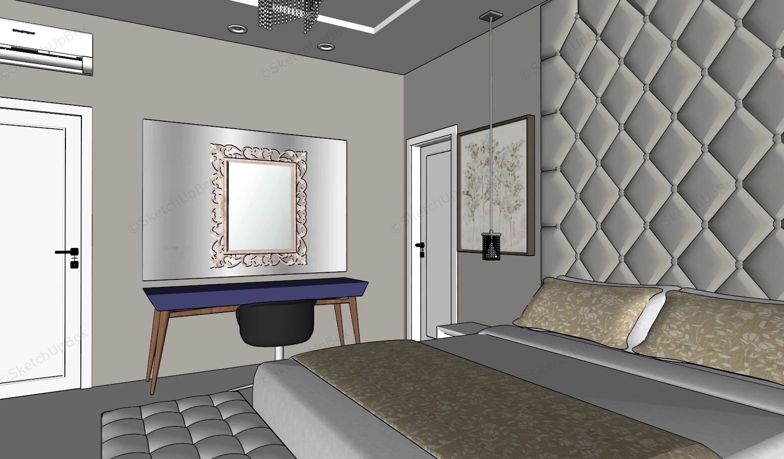 Small Bedroom With Dressing Table sketchup model preview - SketchupBox