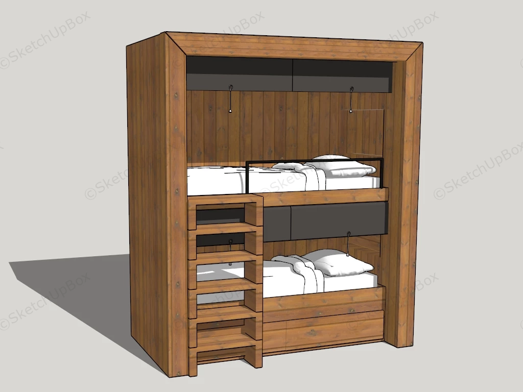 Solid Wood Bunk Bed sketchup model preview - SketchupBox