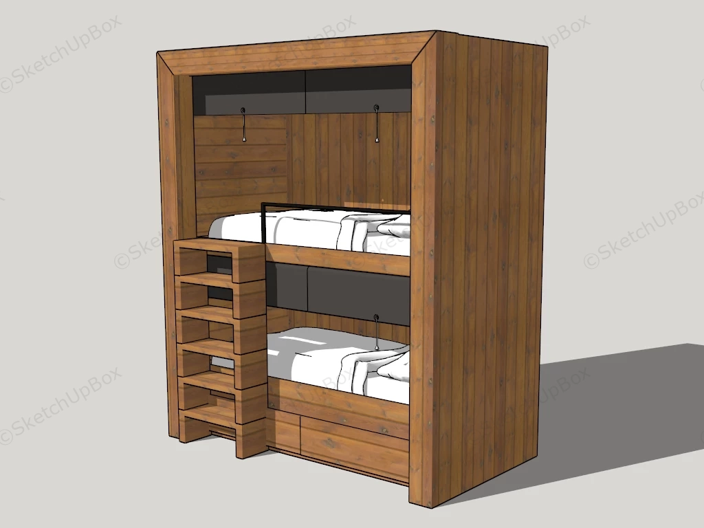 Solid Wood Bunk Bed sketchup model preview - SketchupBox