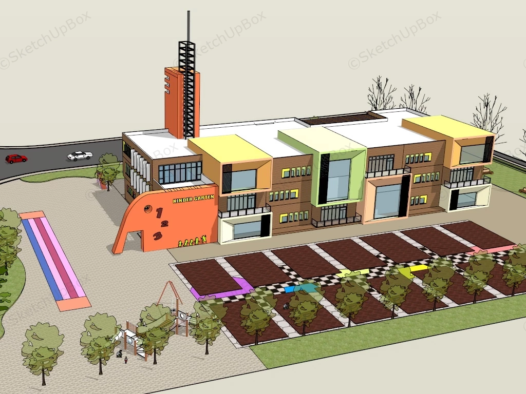 Colorful Kindergarten School Building sketchup model preview - SketchupBox