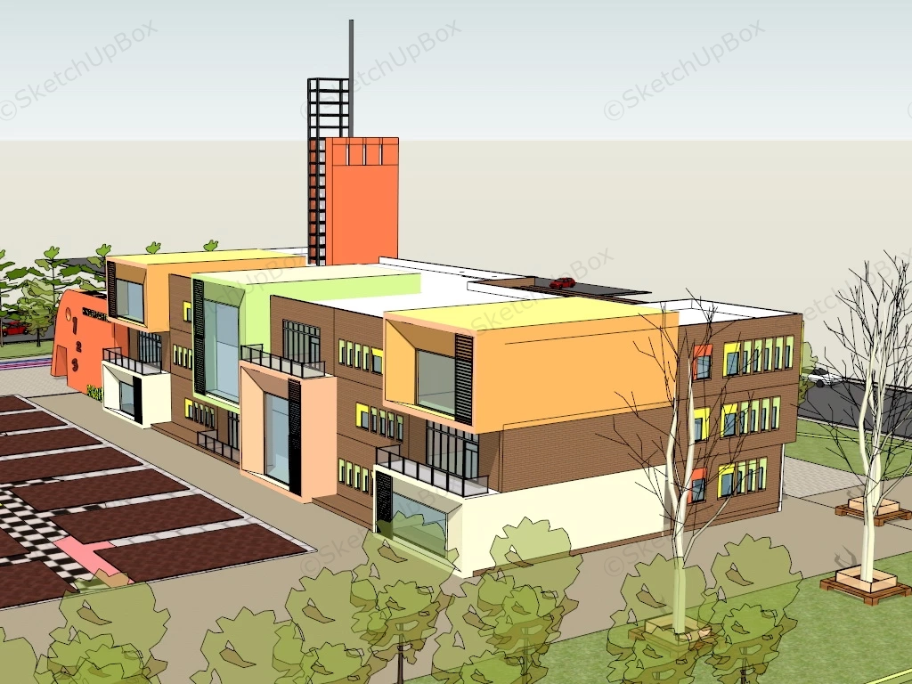 Colorful Kindergarten School Building sketchup model preview - SketchupBox