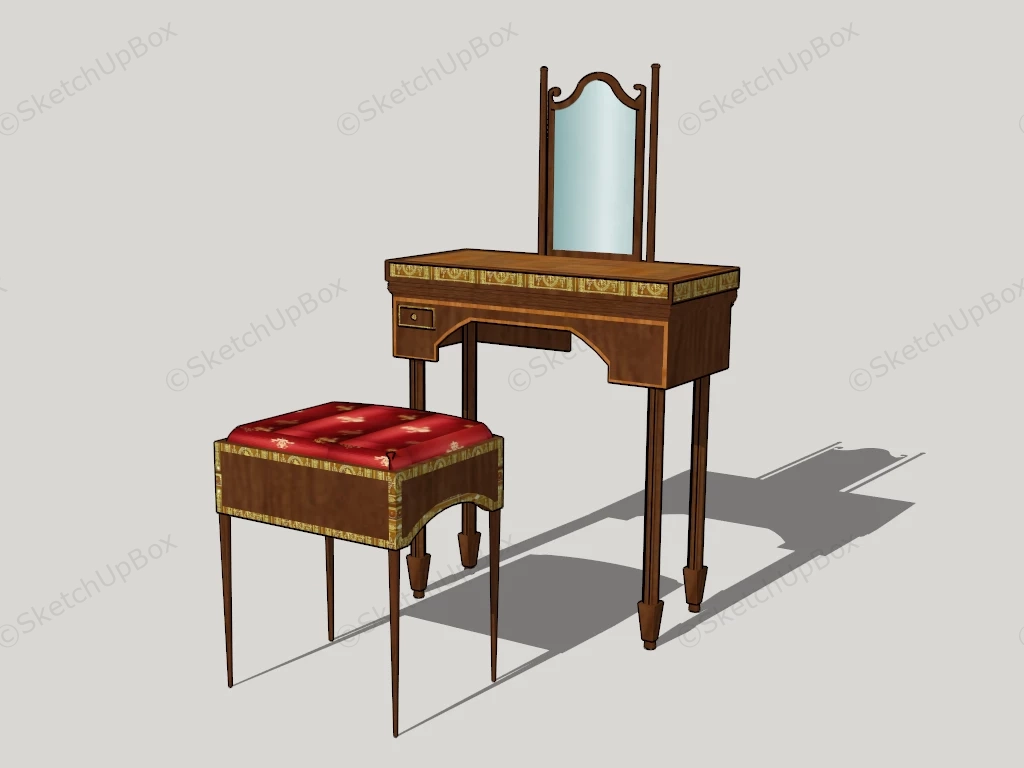 Vintage Vanity Dressing Table Set sketchup model preview - SketchupBox