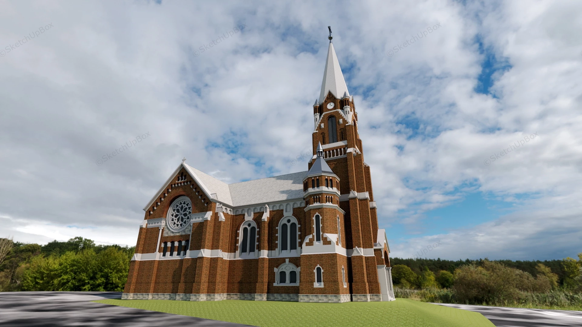 Red Brick Catholic Church sketchup model preview - SketchupBox