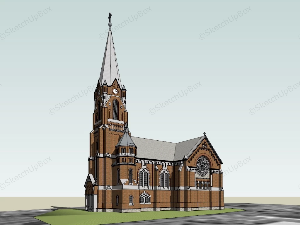 Red Brick Catholic Church sketchup model preview - SketchupBox