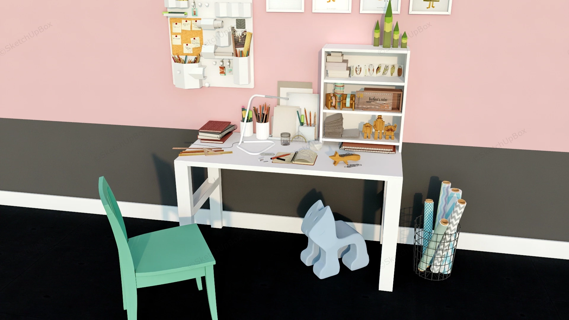 Kids Home Study Desk sketchup model preview - SketchupBox