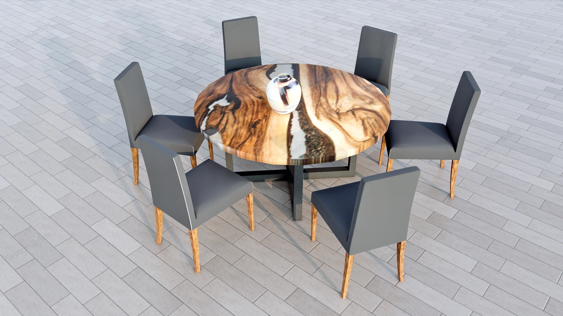 Round Stone Dining Table Set sketchup model preview - SketchupBox