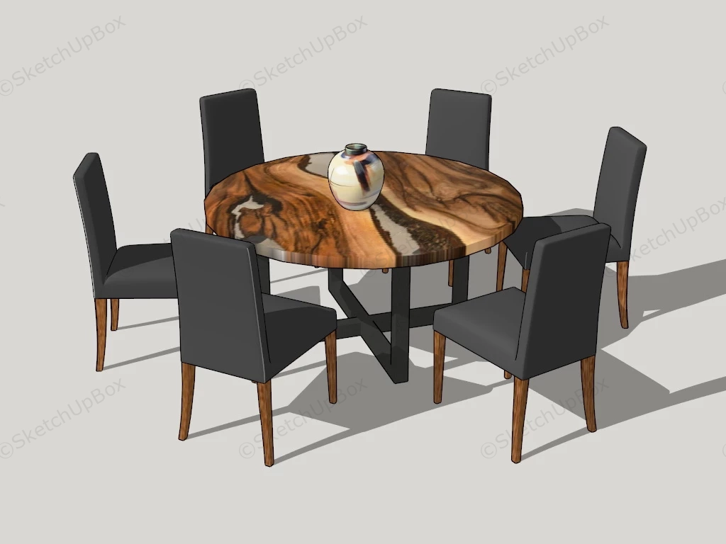 Round Stone Dining Table Set sketchup model preview - SketchupBox