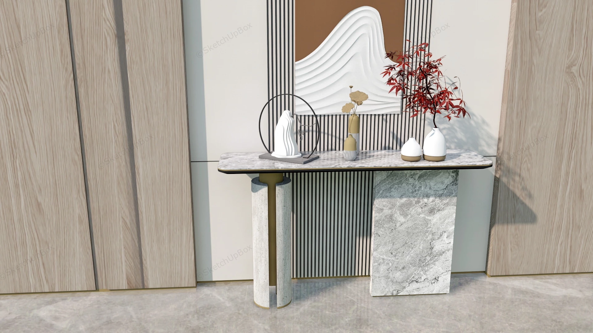 Zen Entryway Console Table Decor Ideas sketchup model preview - SketchupBox