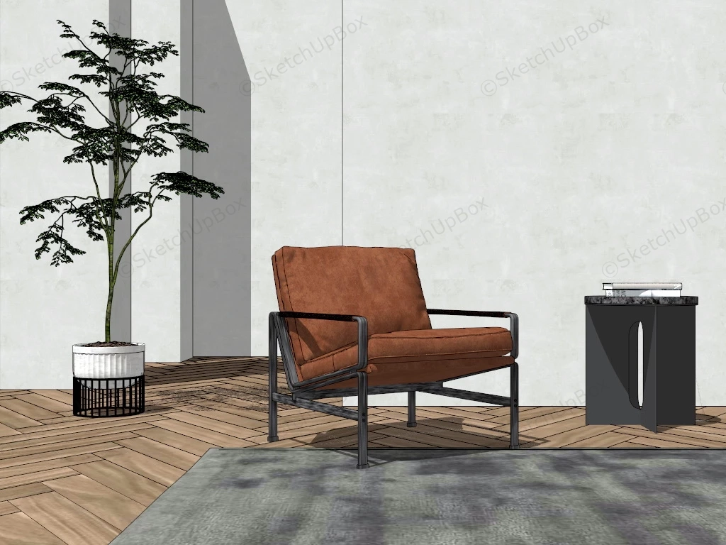 Mid Century Modern Leather Chair sketchup model preview - SketchupBox