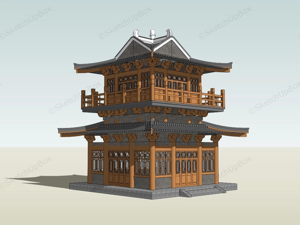 Ancient Chinese Pagoda sketchup model preview - SketchupBox