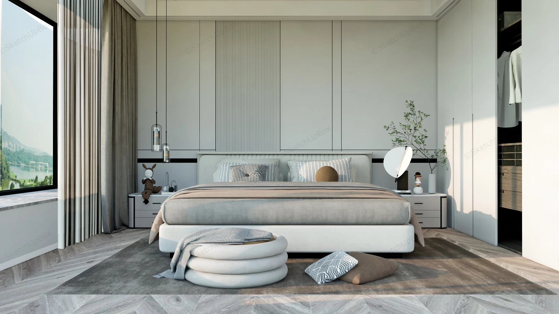 Gray And White Bedroom Ideas sketchup model preview - SketchupBox