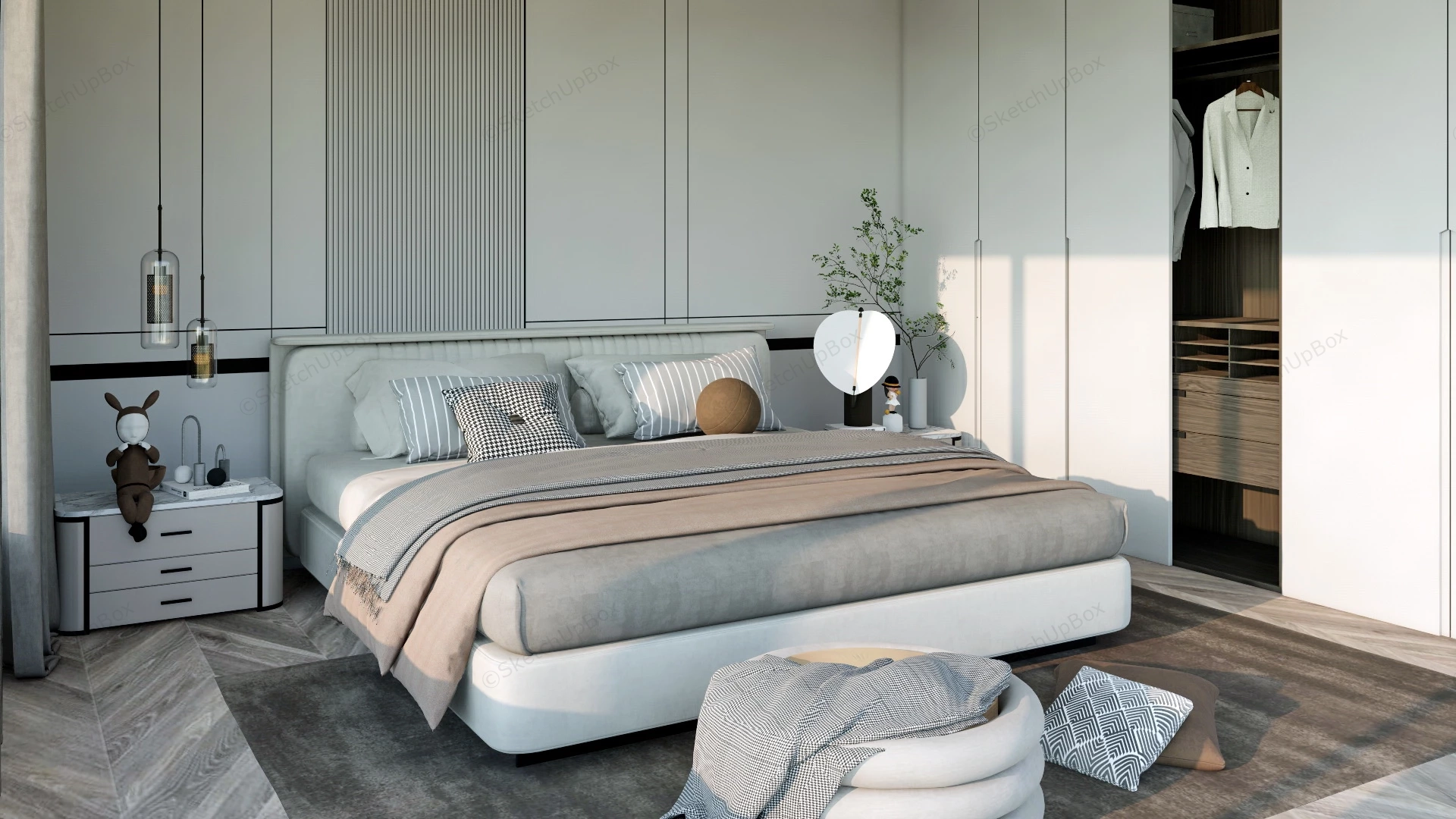 Gray And White Bedroom Ideas sketchup model preview - SketchupBox