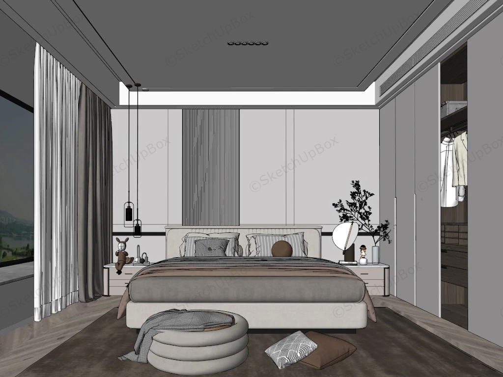 Gray And White Bedroom Ideas sketchup model preview - SketchupBox