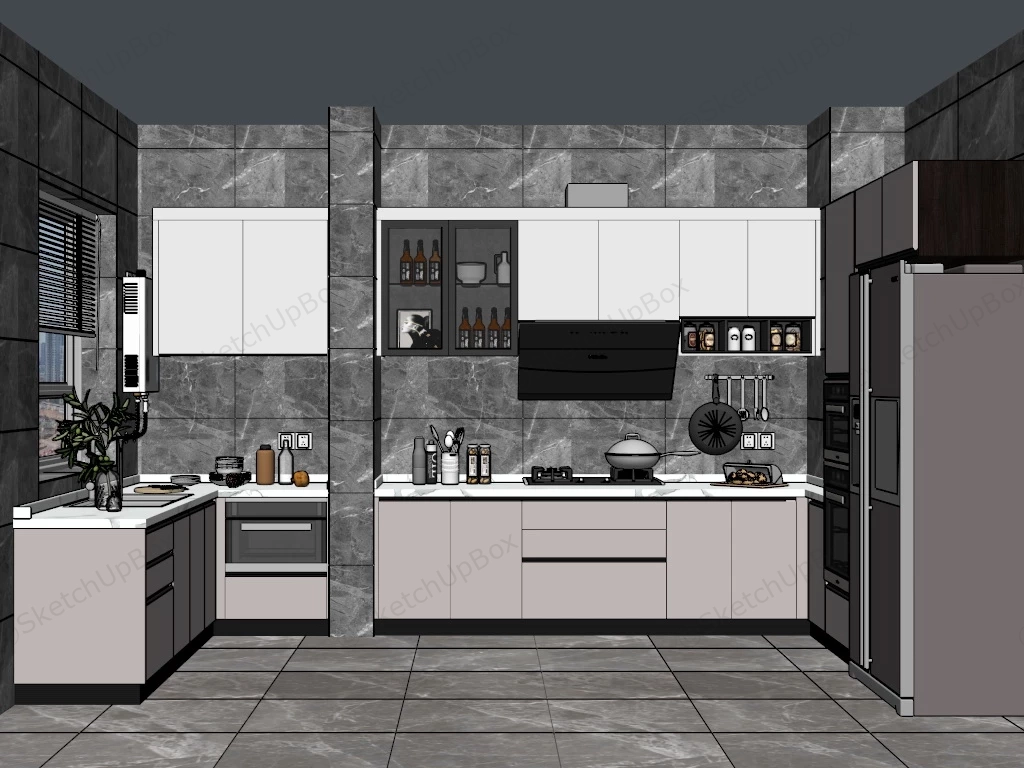 White And Grey Kitchen Design Ideas sketchup model preview - SketchupBox