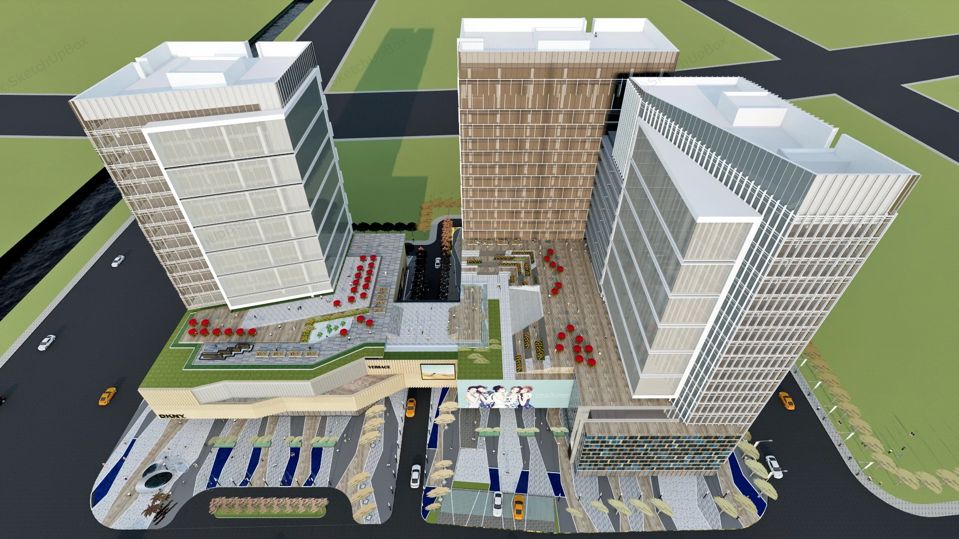 Large Commercial Complex Buildings sketchup model preview - SketchupBox