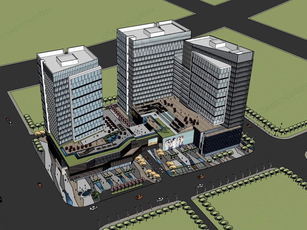 Large Commercial Complex Buildings sketchup model preview - SketchupBox