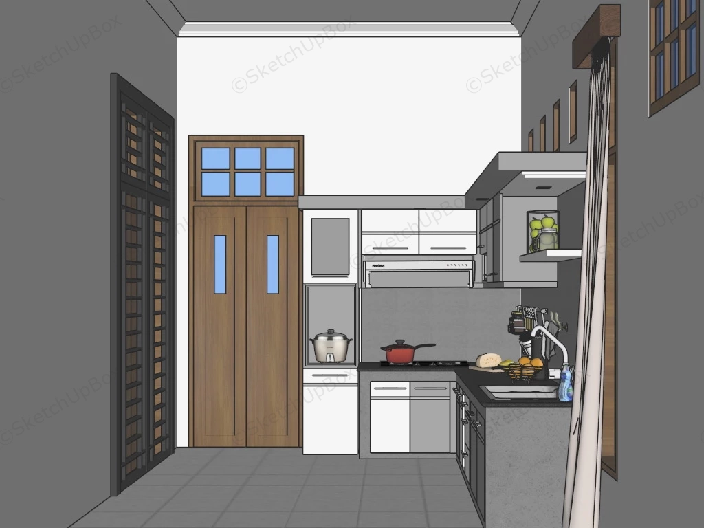 Small Narrow Kitchen Ideas sketchup model preview - SketchupBox