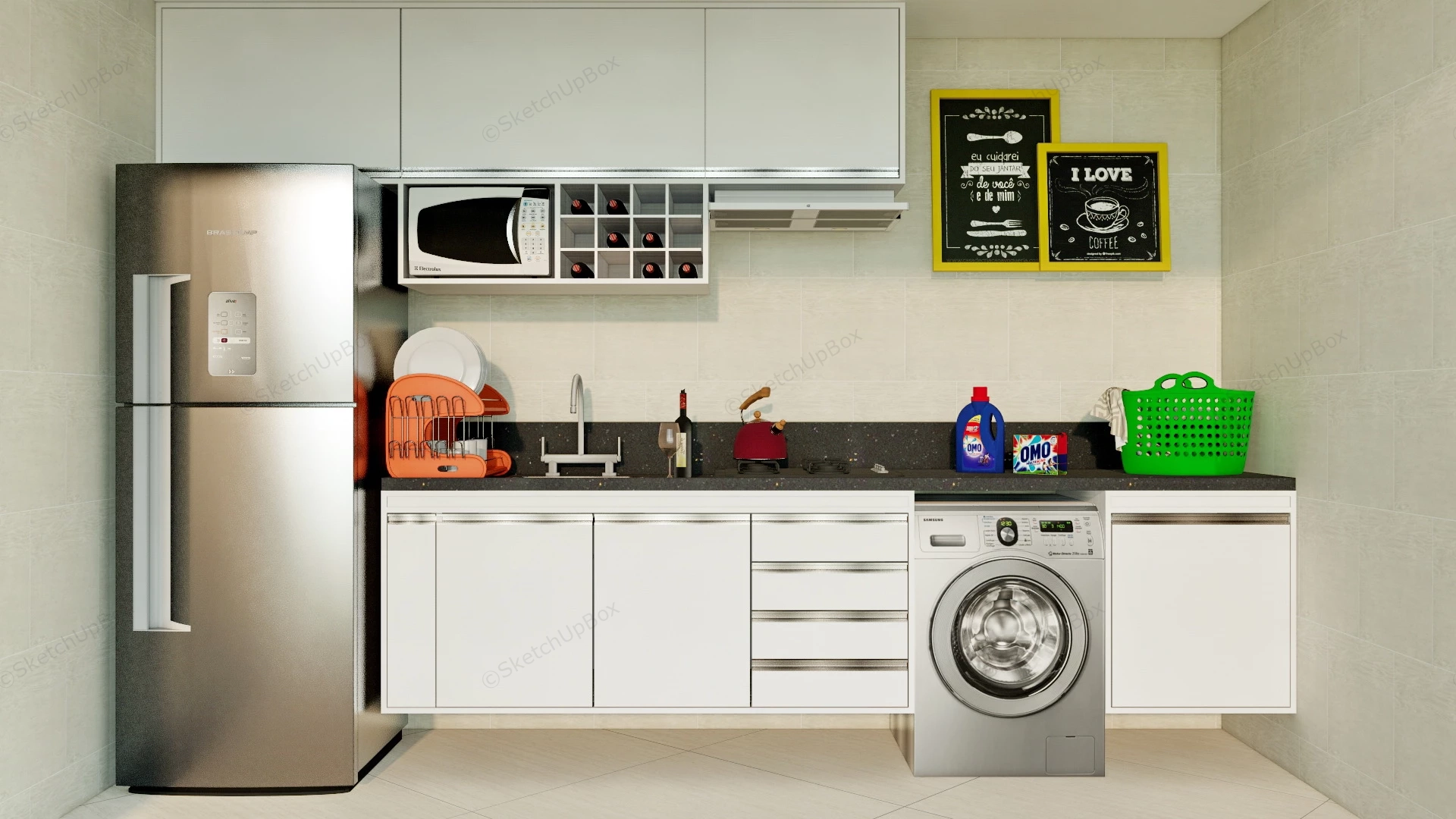 Modern Kitchen With Washing Machine sketchup model preview - SketchupBox