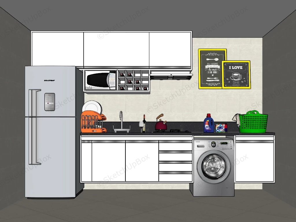 Modern Kitchen With Washing Machine sketchup model preview - SketchupBox