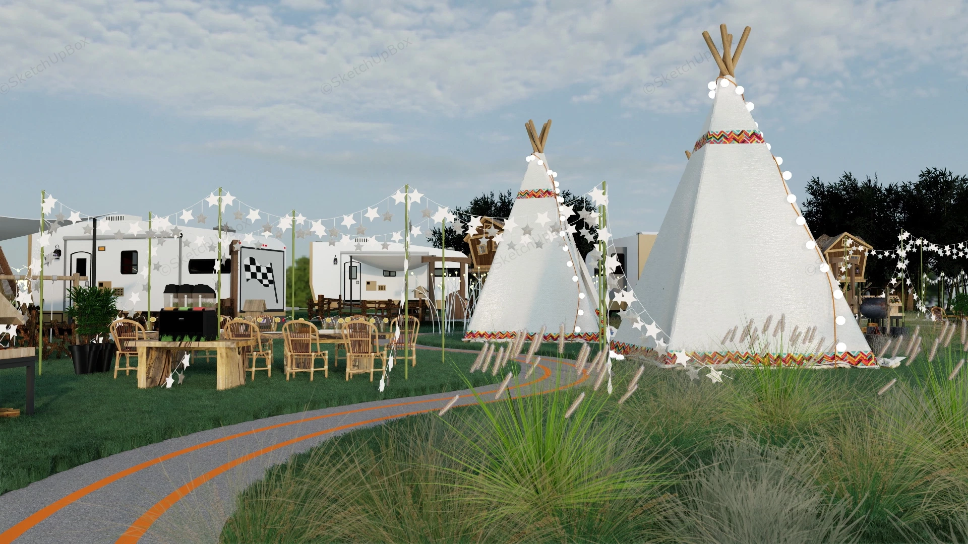 Luxury Camping And Glamping Site Design sketchup model preview - SketchupBox