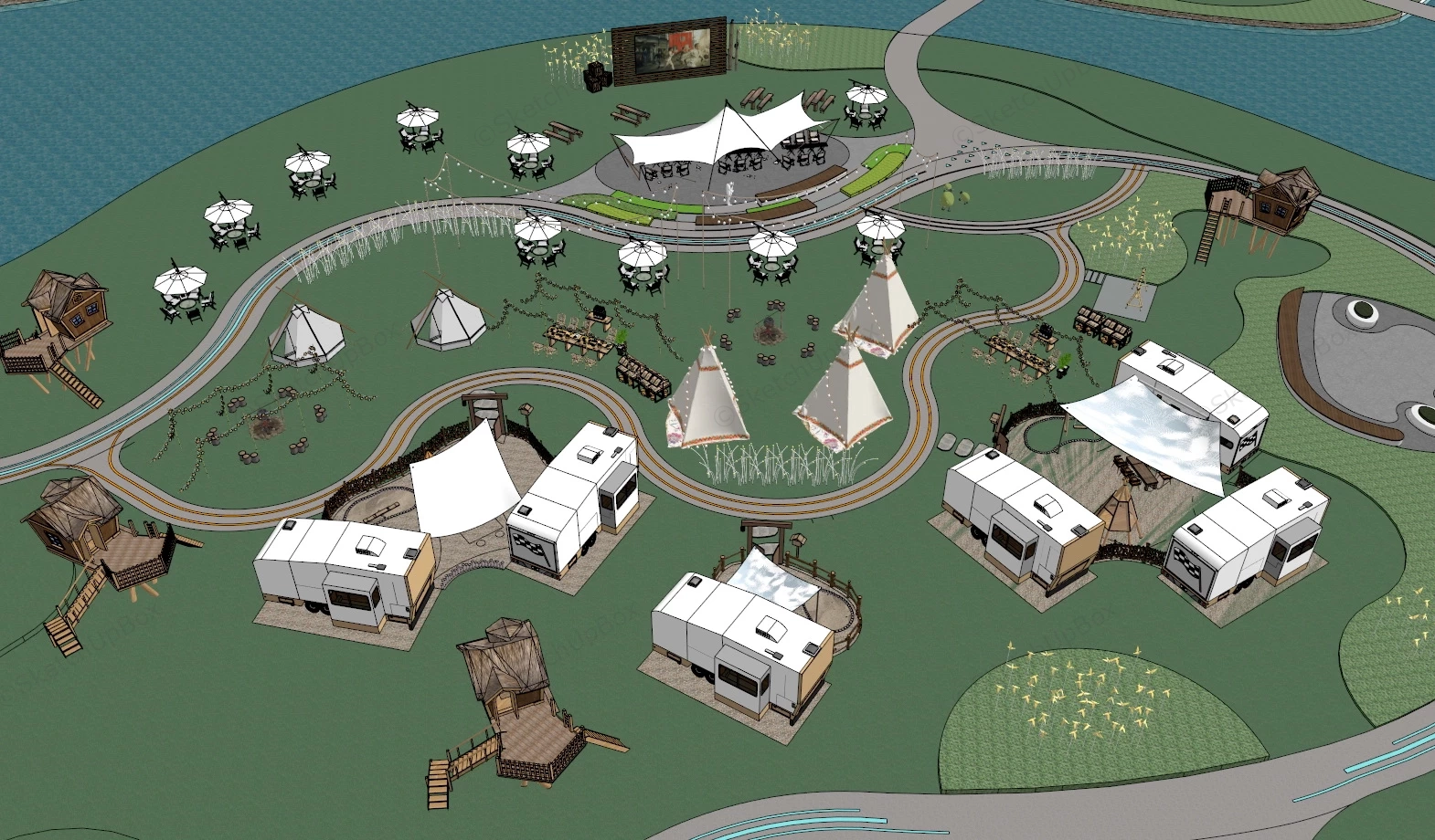 Luxury Camping And Glamping Site Design sketchup model preview - SketchupBox